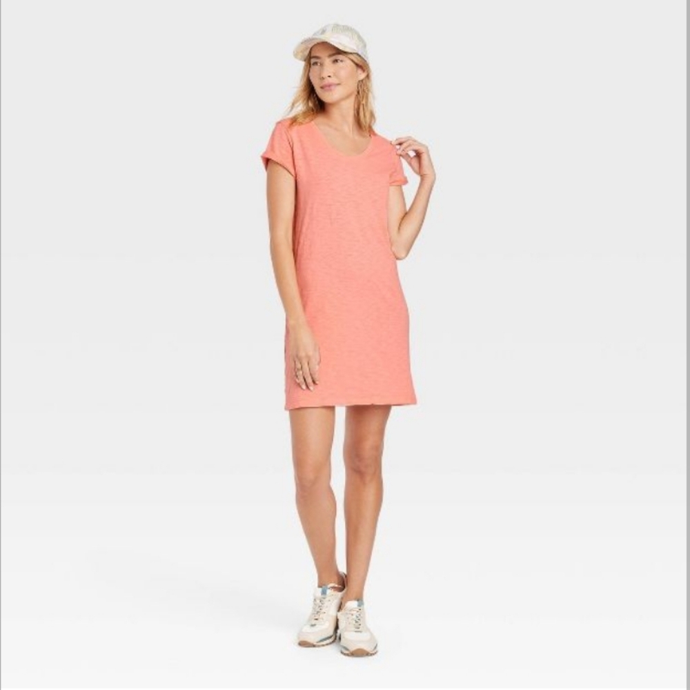 Women's Short Sleeve T-Shirt Dress-Universal Thread™Coral Orange XS, S NWT 10